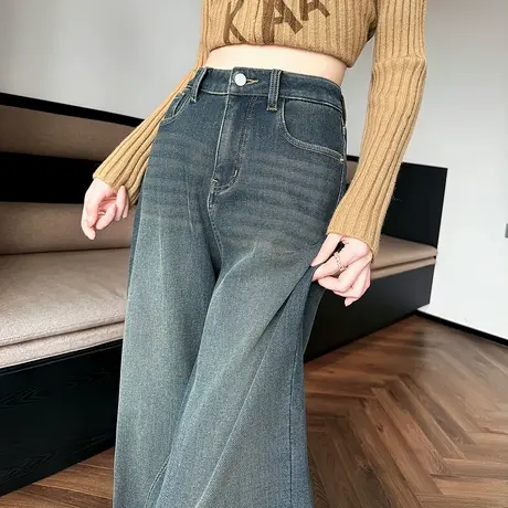 唐狮秋冬女直筒牛仔长裤休闲风宽松百搭时尚显瘦女弯刀裤潮流tuTA商品大图