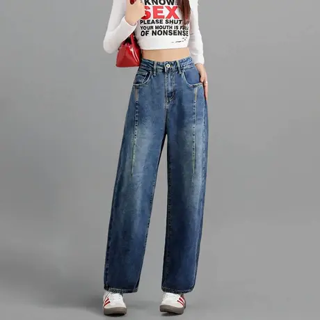 唐狮冬季女加绒宽松弯刀牛仔裤显瘦流行百搭显腿直长裤TD图片