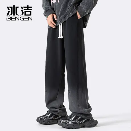 冰洁渐变阔腿裤男2023秋冬季松紧腰抽绳垂坠感拖地直筒裤长裤ASCR商品大图