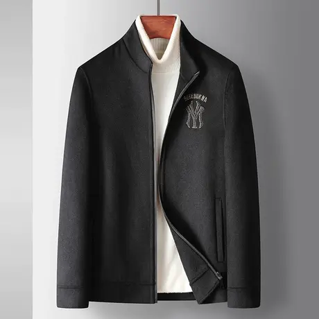 毛呢夹克男士短款时尚休闲立领加厚保暖潮流青年时尚刺绣羊毛外套图片