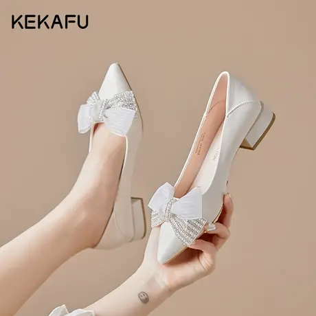 珂卡芙尖头单鞋女2023新款秋季通勤女鞋平底仙女鞋温柔粗跟高跟鞋图片