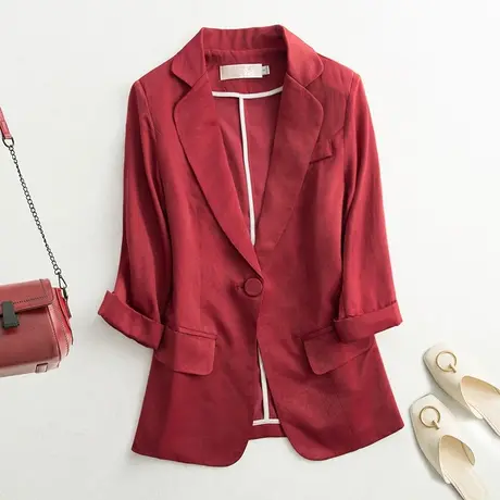 醋酸缎面西装外套女七分袖2023秋季休闲薄款白色防晒西服短款上衣图片