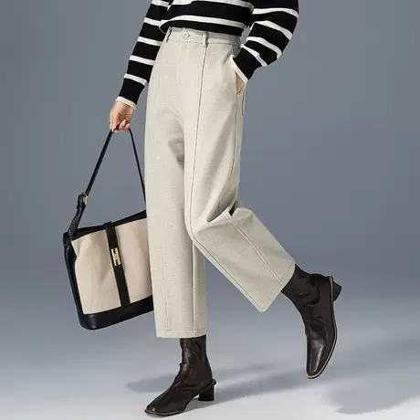 妈妈毛呢裤子女秋冬2023新款小个子九分哈伦裤冬季加厚宽松休闲裤图片