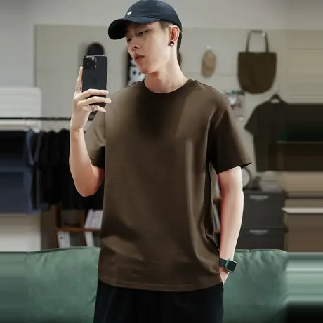 唐狮纯棉净色短袖t恤男夏季潮纯色百搭打底半袖圆领衣服商品大图