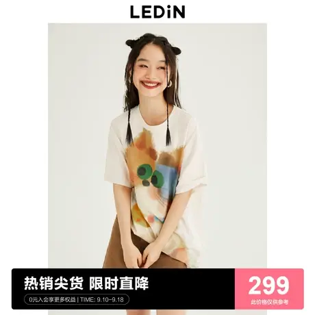 【商场同款】乐町休闲上衣2023夏季新款猫咪满印短袖T恤C2CND3104图片