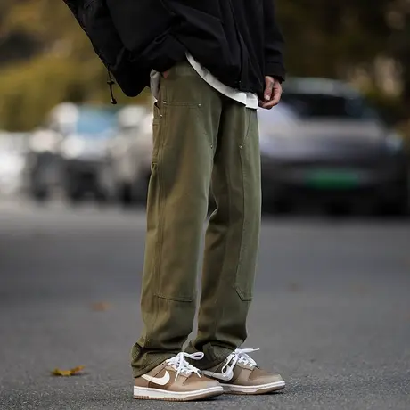 工装裤男春秋美式潮牌拼接设计直筒阔腿裤子春季复古宽松休闲长裤商品大图