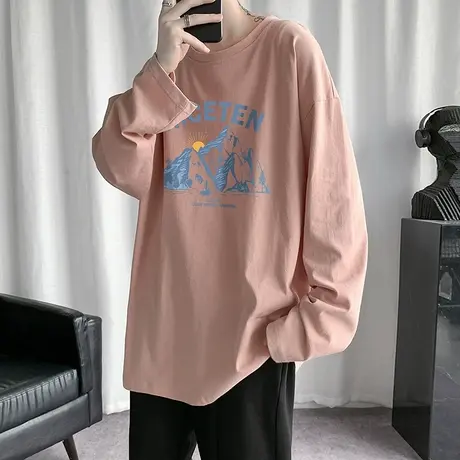 男士长袖T恤2023新款棉感卫衣大码春装上衣服男青少年打底丅恤衫商品大图