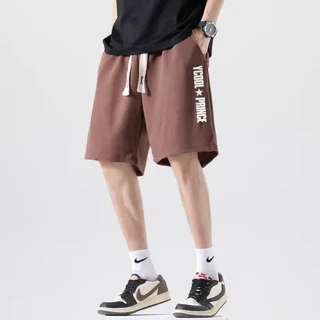 华夫格休闲短裤男士夏季休闲宽松五分裤子男生阔腿直筒篮球运动裤图片