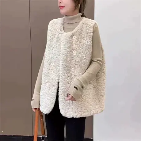2022秋冬新款韩版羊羔毛绒马甲女宽松百搭皮毛一体背心坎肩外套商品大图