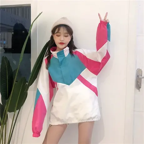 撞色洋气防晒服女短款2021年夏季新款拼色时尚宽松休闲ins潮外套商品大图