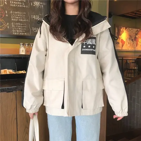 工装棉衣外套女春秋2021新款潮学生韩版原宿bf宽松休闲夹克棒球服图片
