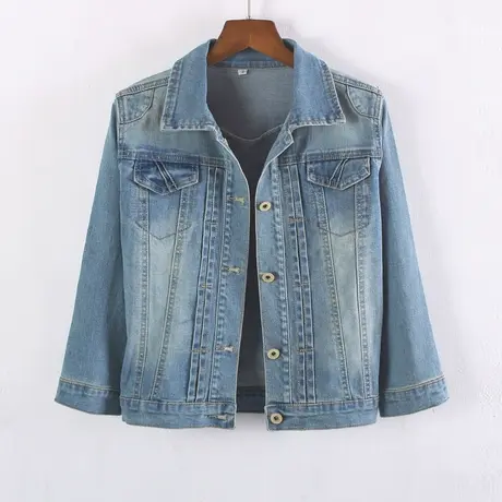 牛仔外套女春秋短款修身新款显瘦七分袖牛仔服上衣大码弹力10商品大图