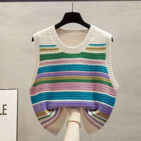 镂空条纹针织马甲背心女2025春秋新款宽松外穿马夹叠穿毛衣坎肩潮商品大图