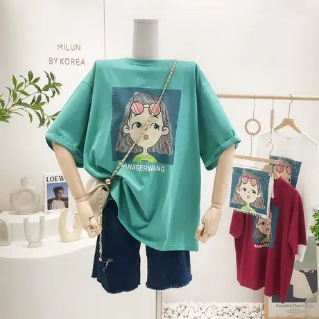 2022春夏季新款T恤韩国东大门ins油画风宽松大版短袖上衣包臀欧货图片