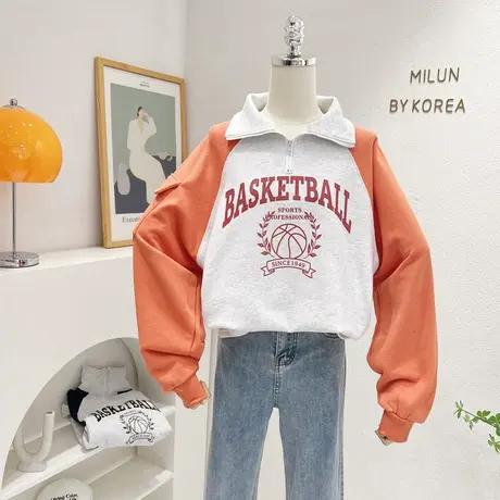 小众设计感上衣22秋季韩国东大门帅气休闲立领卫衣运动长袖大码潮商品大图