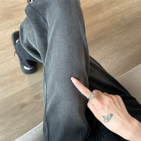 黑色渐变天丝牛仔裤女春秋季新款高腰显瘦垂感直筒窄版阔腿长裤子商品大图