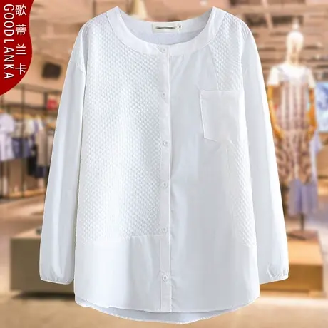 加肥加大码中年妈妈春装上衣200斤宽松洋气立领拼接女士长袖衬衫商品大图