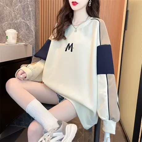 早秋设计感小众卫衣女春秋季韩版宽松中长款薄款拼色百搭上衣外套商品大图