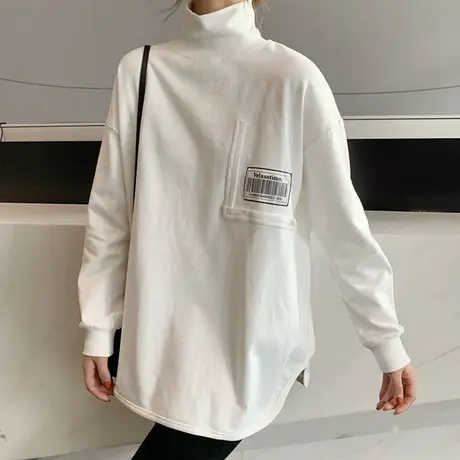 大码欧洲站高领内搭打底衫秋冬宽松保暖上衣韩版小众长袖T恤女潮图片