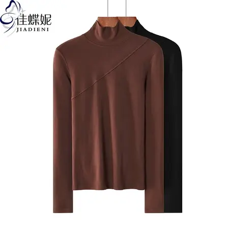 秋冬新款韩版中高领压线修身纯棉纯色长袖体恤上衣内搭女打底衫图片