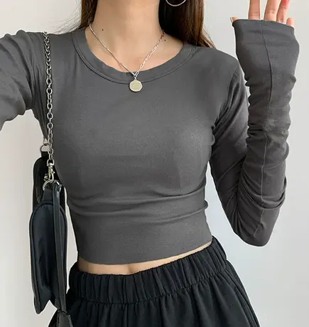 2024年早春夏季新款辣妹上衣小众设计感短款露脐长袖T恤女装ins潮商品大图