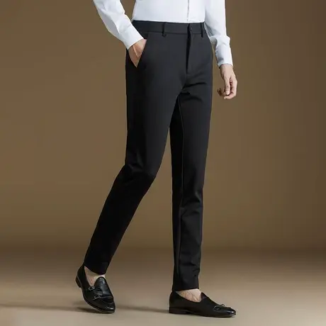 POWO休闲裤男士四面弹黑色秋冬季商务正装西装裤韩版修身小脚裤商品大图