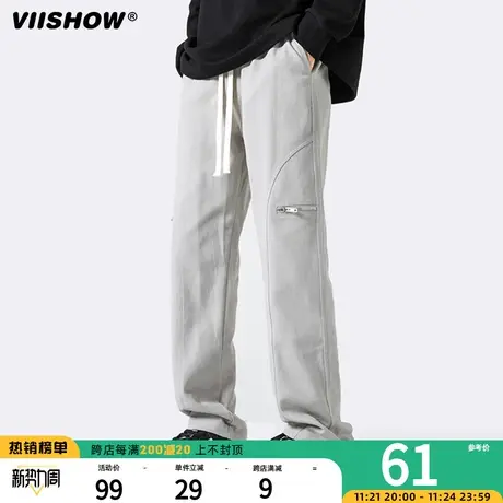 VIISHOW重磅卫裤男春秋美式潮牌休闲运动裤子oversize直筒拖地裤商品大图