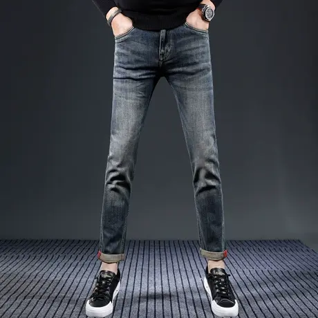 欧洲站牛仔裤男秋冬款潮牌时尚百搭潮流蓝色修身弹力小脚长裤潮牌商品大图