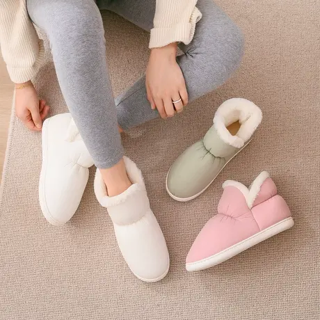 棉拖鞋女情侣室内家居防滑保暖加厚羽绒布包跟防水月子棉鞋男冬天商品大图