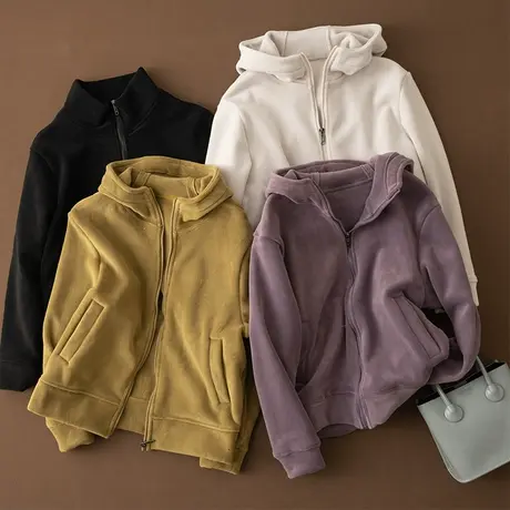 享永子【优雅入冬】连帽摇粒绒仿羊羔毛拉链卫衣保暖冬季外套开衫图片