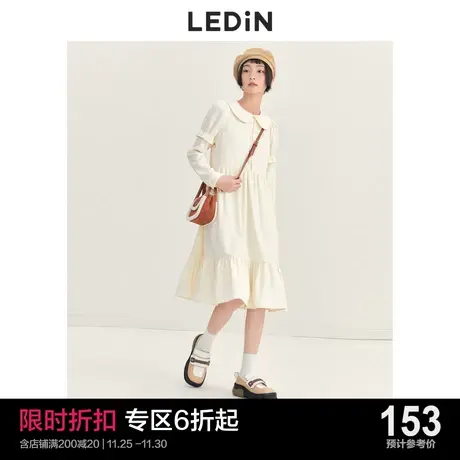 乐町可爱拼接连衣裙休闲秋冬新款女装磨毛加厚大衣内搭娃娃领裙子商品大图