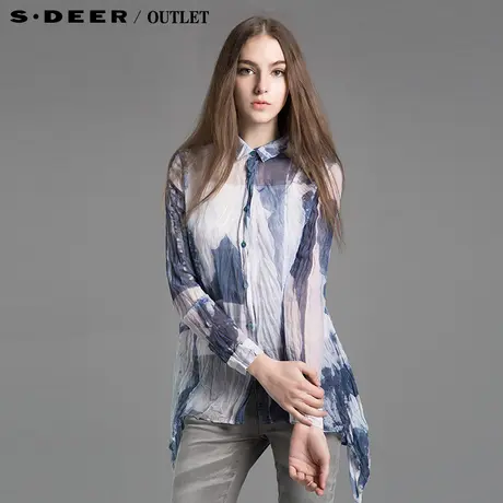 sdeer圣迪奥专柜正品女装春装写意设计抓皱衬衫4180505图片