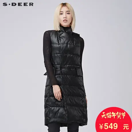 sdeer圣迪奥女2017冬装纯色酷感肌理长款羽绒服马甲背心S16481623🔟图片