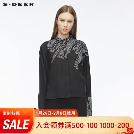sdeer圣迪奥女装冬个性翻领暗门襟字母印花落肩袖衬衫S19480522图片