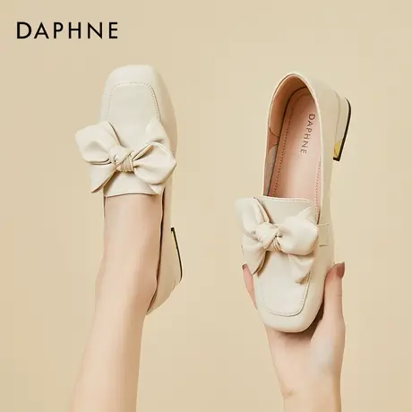 达芙妮白色一脚蹬豆豆鞋女2022年新款夏款英伦风浅口配小裙子单鞋商品大图