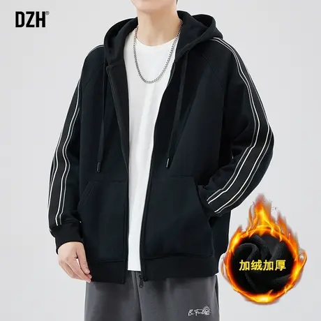 男士运动外套男冬季加绒加厚保暖开衫卫衣男款2024新款连帽抓绒衣商品大图
