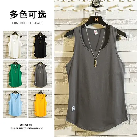 背心男潮牌夏季宽松纯色跨栏篮球运动健身打底衫速干薄款潮流坎肩商品大图