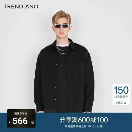 TRENDIANO官方2023新款春季宽松长袖衬衫纯色气质男装商品大图