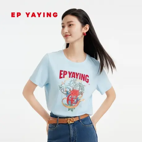 EP雅莹女装 多巴胺纯棉印花宽松短袖正肩t恤 2023新款5311A商品大图