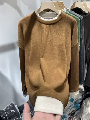 撞色假两件双面德绒保暖长袖T恤女2024秋冬新款宽松百搭小衫上衣图片