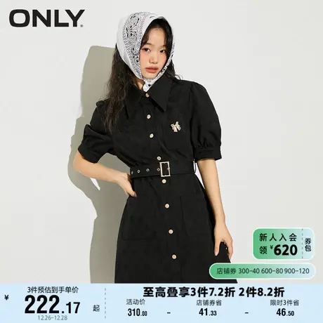 ONLY奥莱夏季时尚单排扣收腰泡泡袖短裙连衣裙女图片