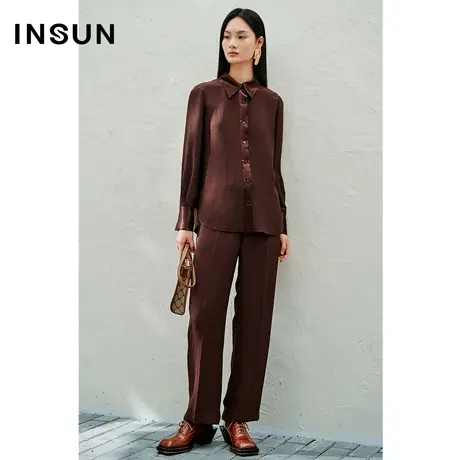 INSUN恩裳春季微绉肌理复古摩登直筒裤商品大图