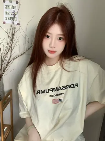 美式复古正肩纯棉短袖t恤女夏半袖潮牌ins慵懒风设计感小众上衣服商品大图