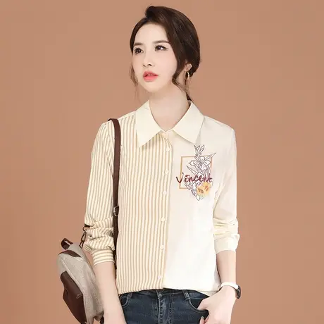 【1月17日春装上新7.8折】条纹印花长袖衬衣女士衬衫设计感小众图片