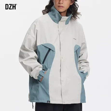 男士立领拼色夹克外套男高级感痞帅春季2024年新款户外冲锋衣男款商品大图