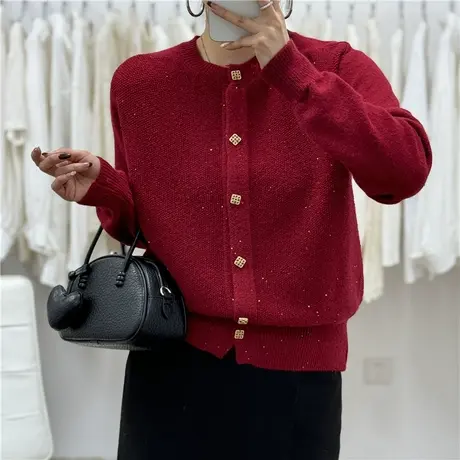 新年过年红色毛衣女开衫2024年春季新款高级感软糯加厚针织衫外套图片
