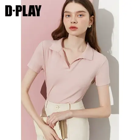 DPLAY【惠品】2023夏新百搭刚需0压感花簇粉弹力POLO短袖上衣商品大图