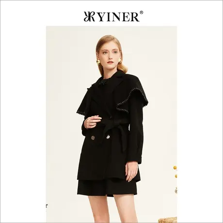 YINER音儿女装2022冬季新款通勤短款纯羊毛双面呢大衣图片