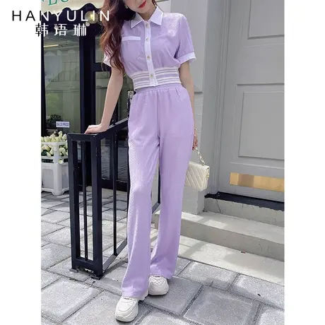 韩语琳套装女2024新款夏季时尚气质显瘦短袖上衣裤子高级感两件套图片