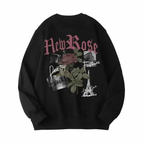 Ohlyah潮牌玫瑰情侣大码卫衣圆领男女早秋装宽松美式休闲情侣打底商品大图